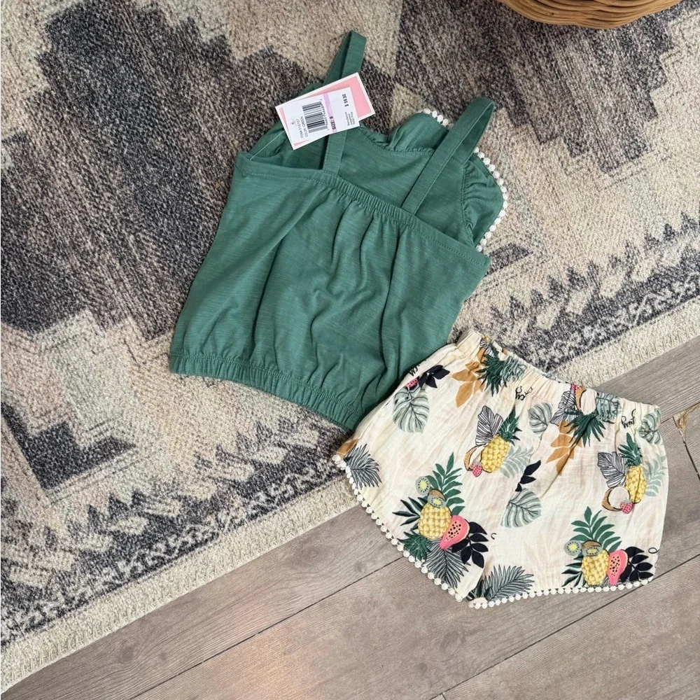 New Juicy Couture Boho Tank & Cream Tropical Print Tassel Shorts Girls sz 6 Set